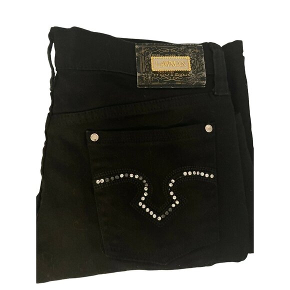 Y2K Ladies Lawman Western Jeans Bootcut Black Denim Embroidered Bling 13 - Picture 1 of 6